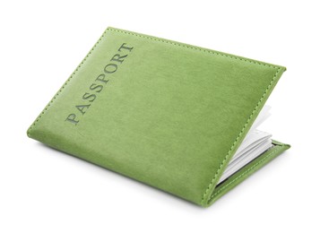 Passport in green cover isolated on white