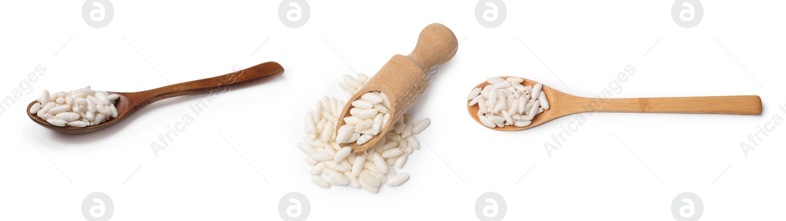 Image of Crispy puffed rice isolated on white, set