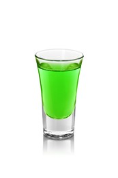 Photo of Absinthe in shot glass isolated on white