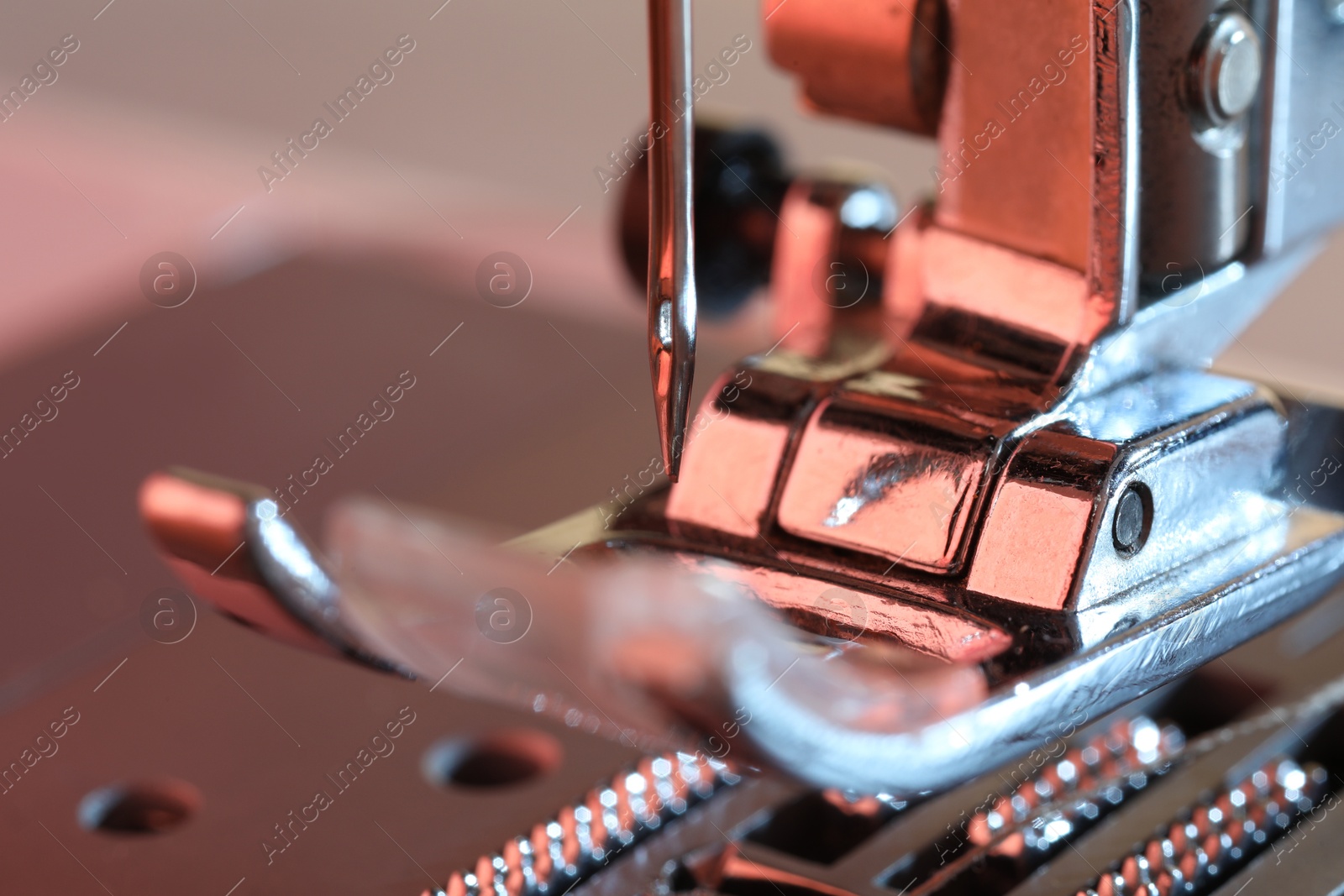 Photo of Macro view of sewing machine with thread