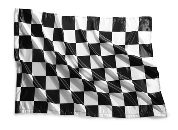 Photo of Checkered finish flag isolated on white, top view