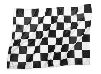 Photo of Checkered finish flag isolated on white, top view