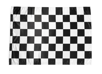 Photo of Checkered finish flag isolated on white, top view