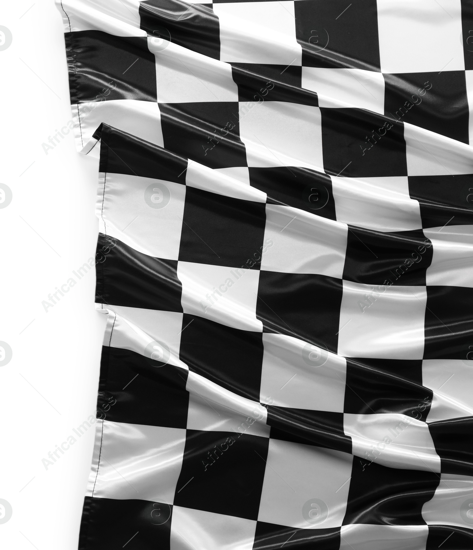 Photo of Checkered finish flag isolated on white, top view