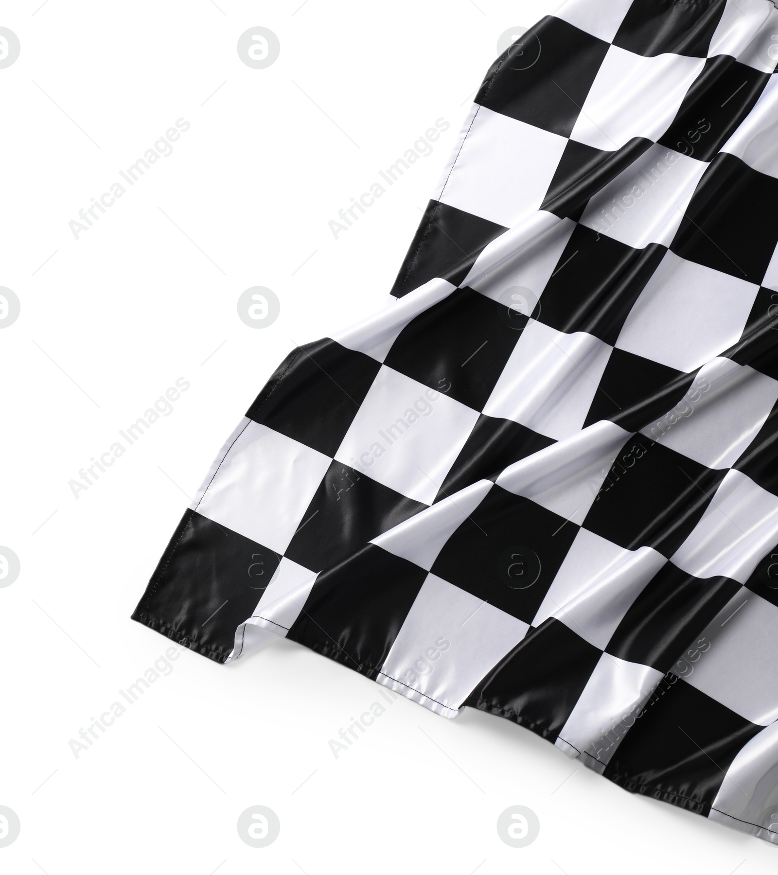 Photo of Checkered flag isolated on white, top view