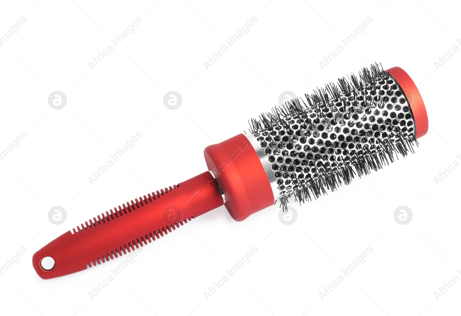 Photo of Hairdresser tool. Round brush isolated on white, top view