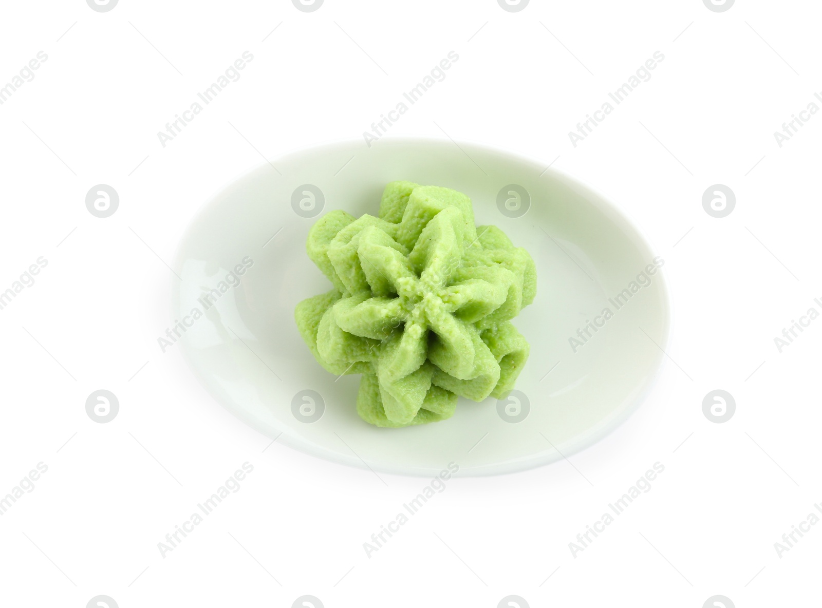 Photo of Hot wasabi paste isolated on white, top view