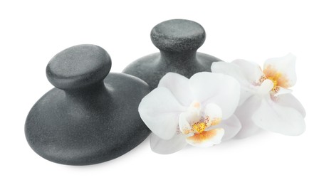 Photo of Spa stones and orchid flowers isolated on white