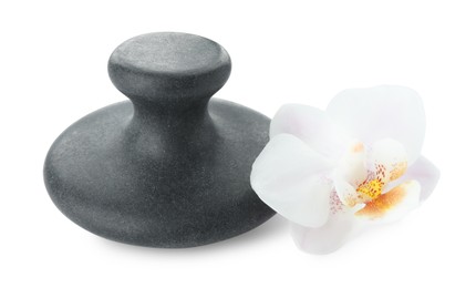 Photo of Spa stone and orchid flower isolated on white