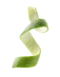 Photo of Twirl of lime peel isolated on white