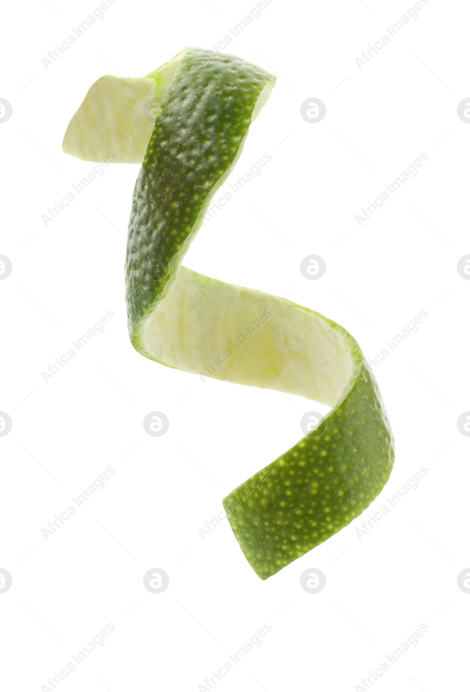 Photo of Twirl of lime peel isolated on white