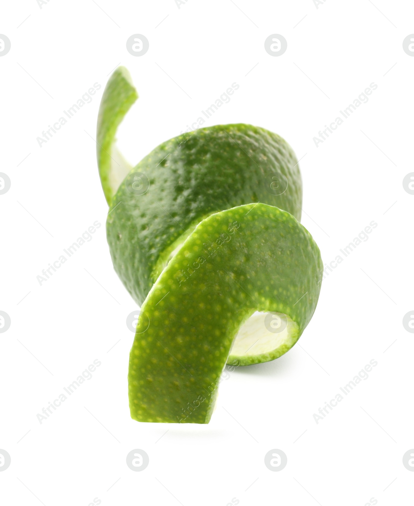 Photo of Twirl of lime peel isolated on white