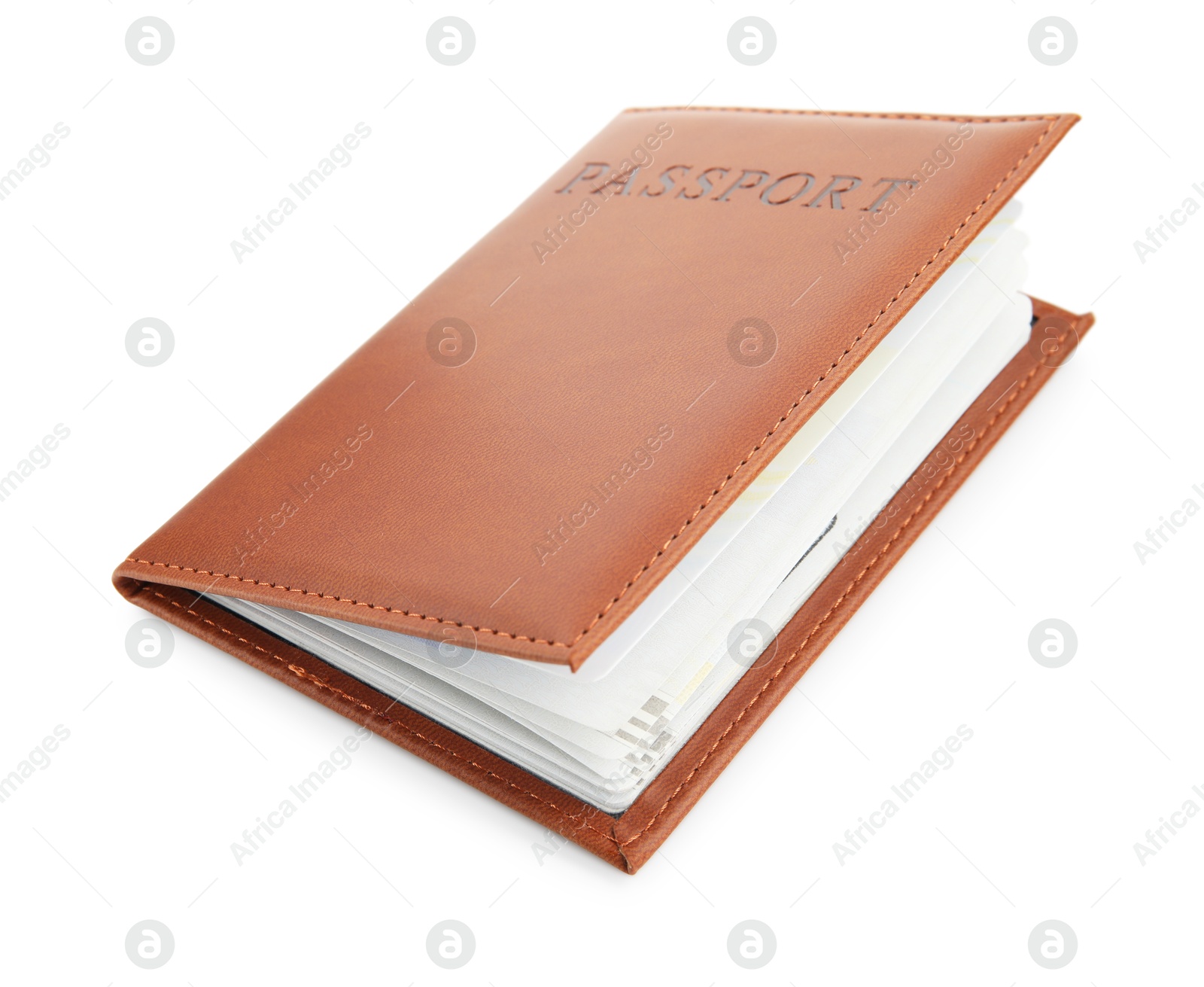 Photo of Passport in brown cover isolated on white