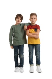 Photo of Full length portrait of cute brothers on white background