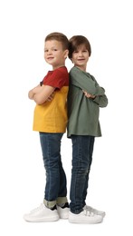 Photo of Full length portrait of cute brothers on white background