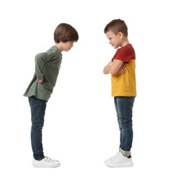 Photo of Angry brothers having argument on white background