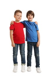 Photo of Full length portrait of cute brothers on white background