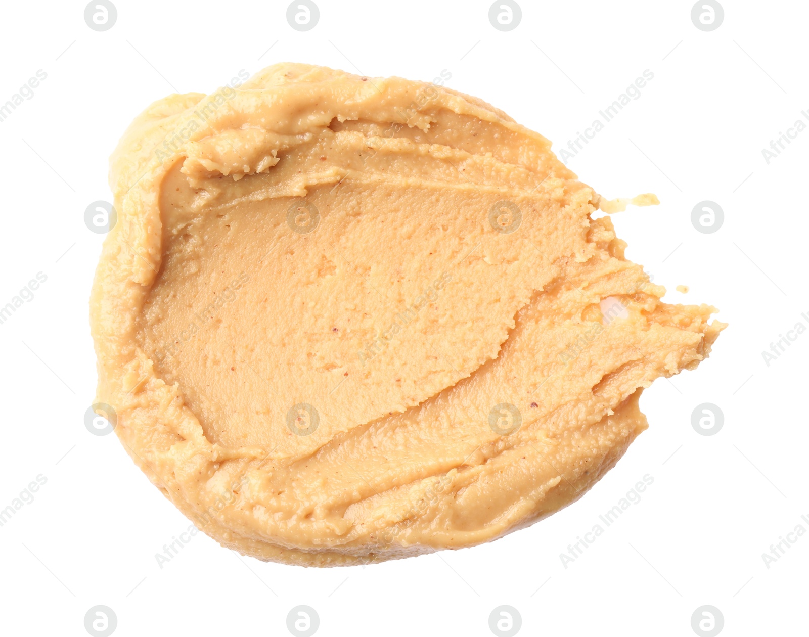 Photo of Sample of tasty nut butter isolated on white, top view