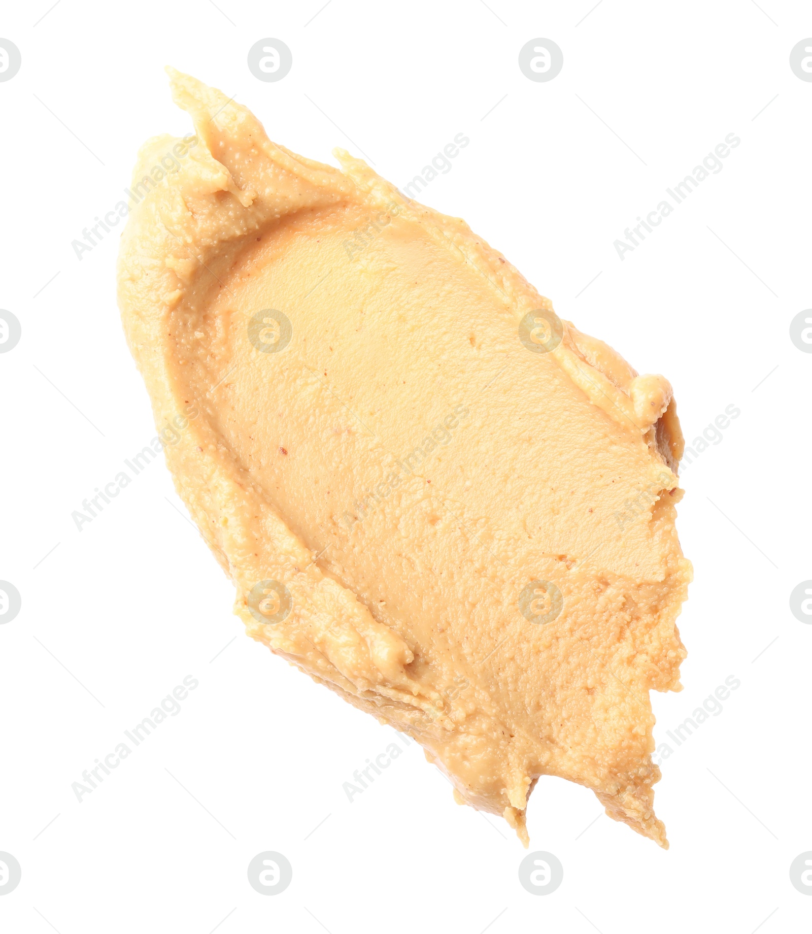 Photo of Sample of tasty nut butter isolated on white, top view