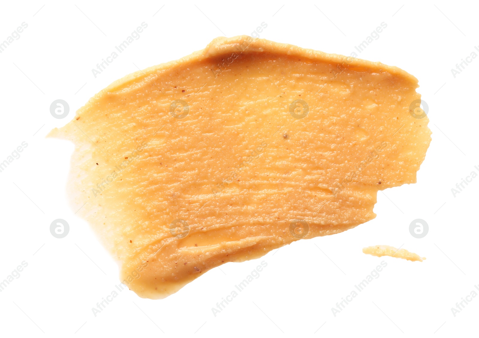 Photo of Sample of tasty nut butter isolated on white, top view