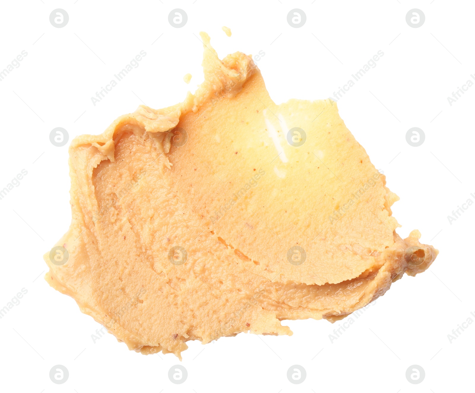 Photo of Sample of tasty nut butter isolated on white, top view