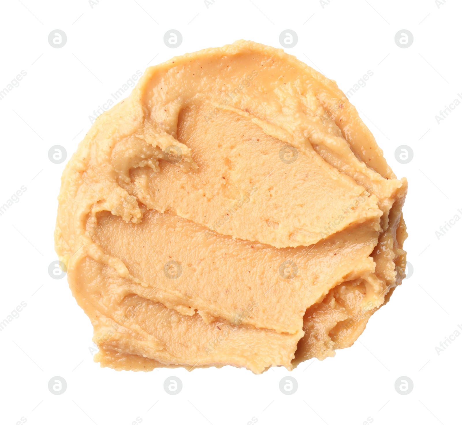 Photo of Sample of tasty nut butter isolated on white, top view