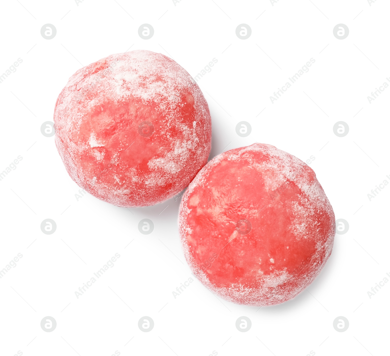 Photo of Delicious mochi isolated on white, top view