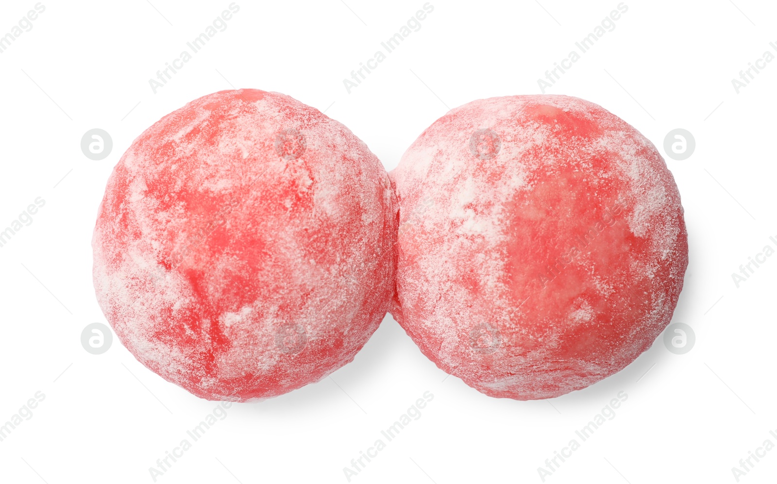 Photo of Delicious mochi isolated on white, top view