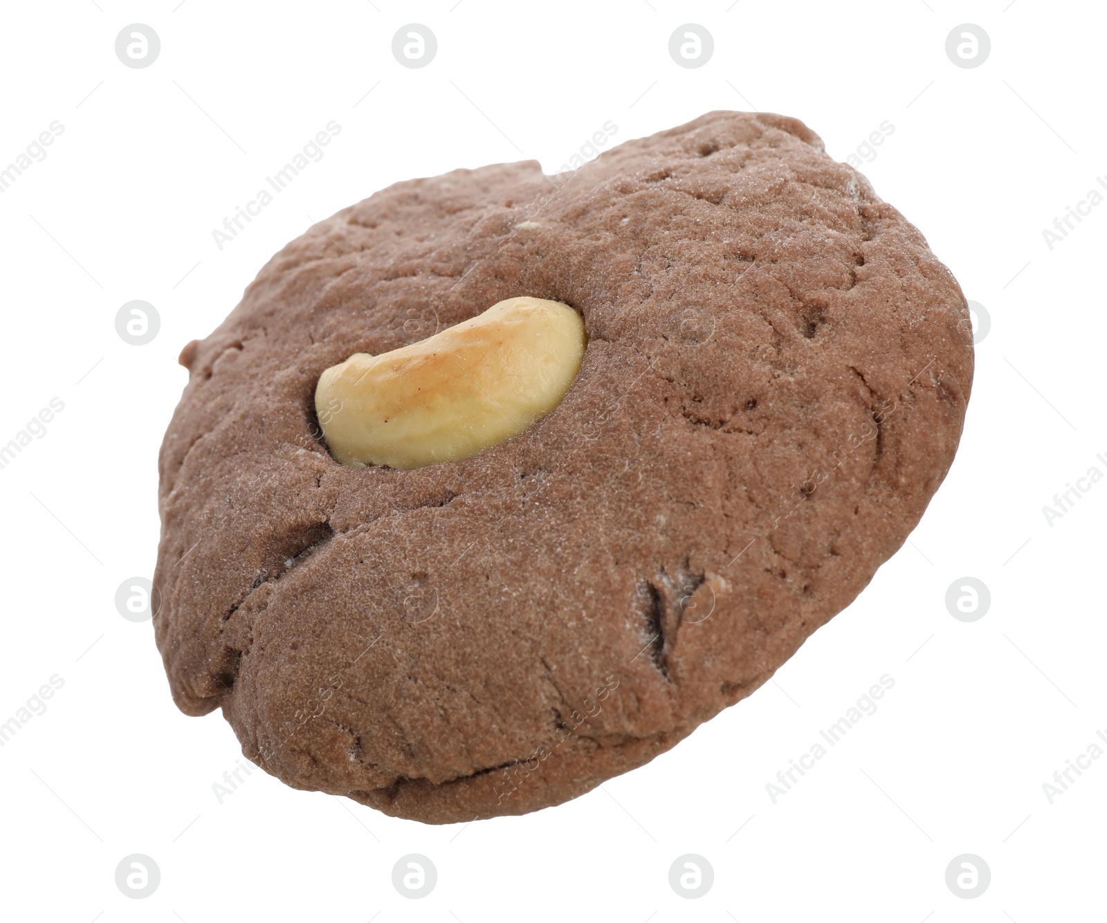 Photo of One delicious chocolate cashew cookie isolated on white