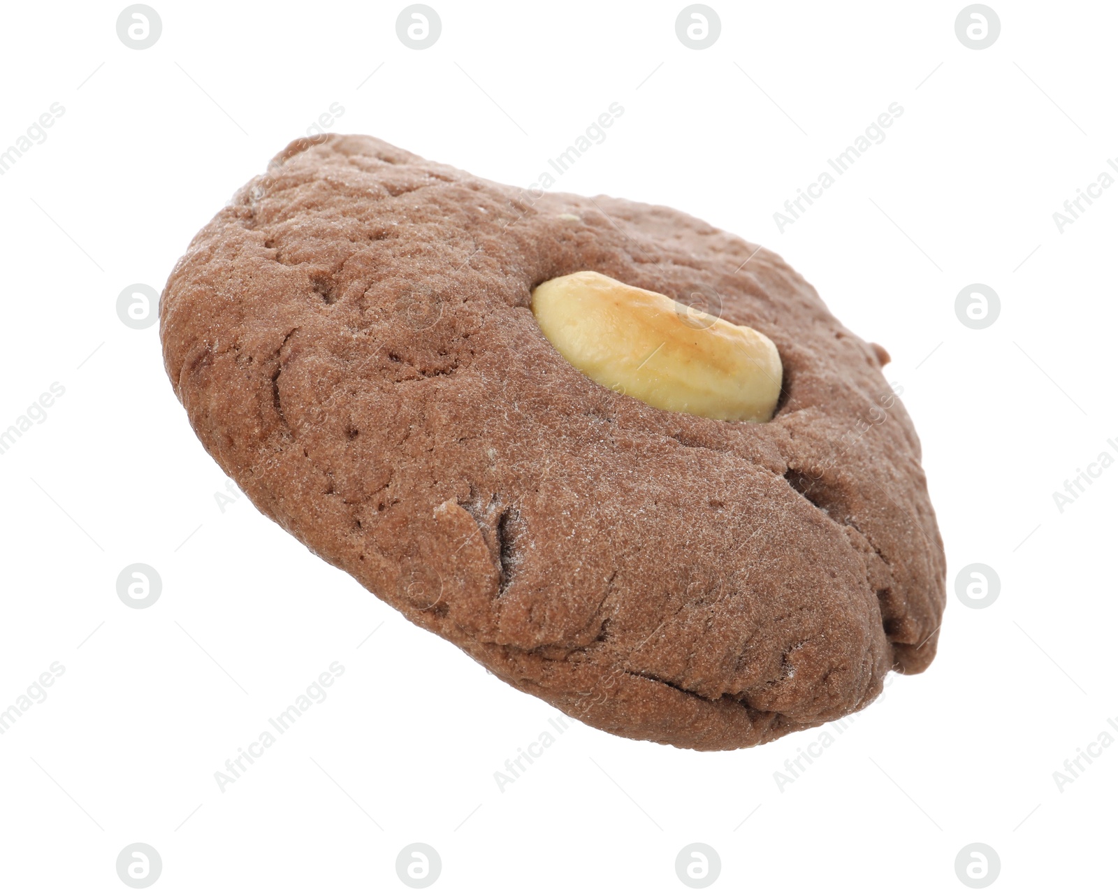 Photo of One delicious chocolate cashew cookie isolated on white