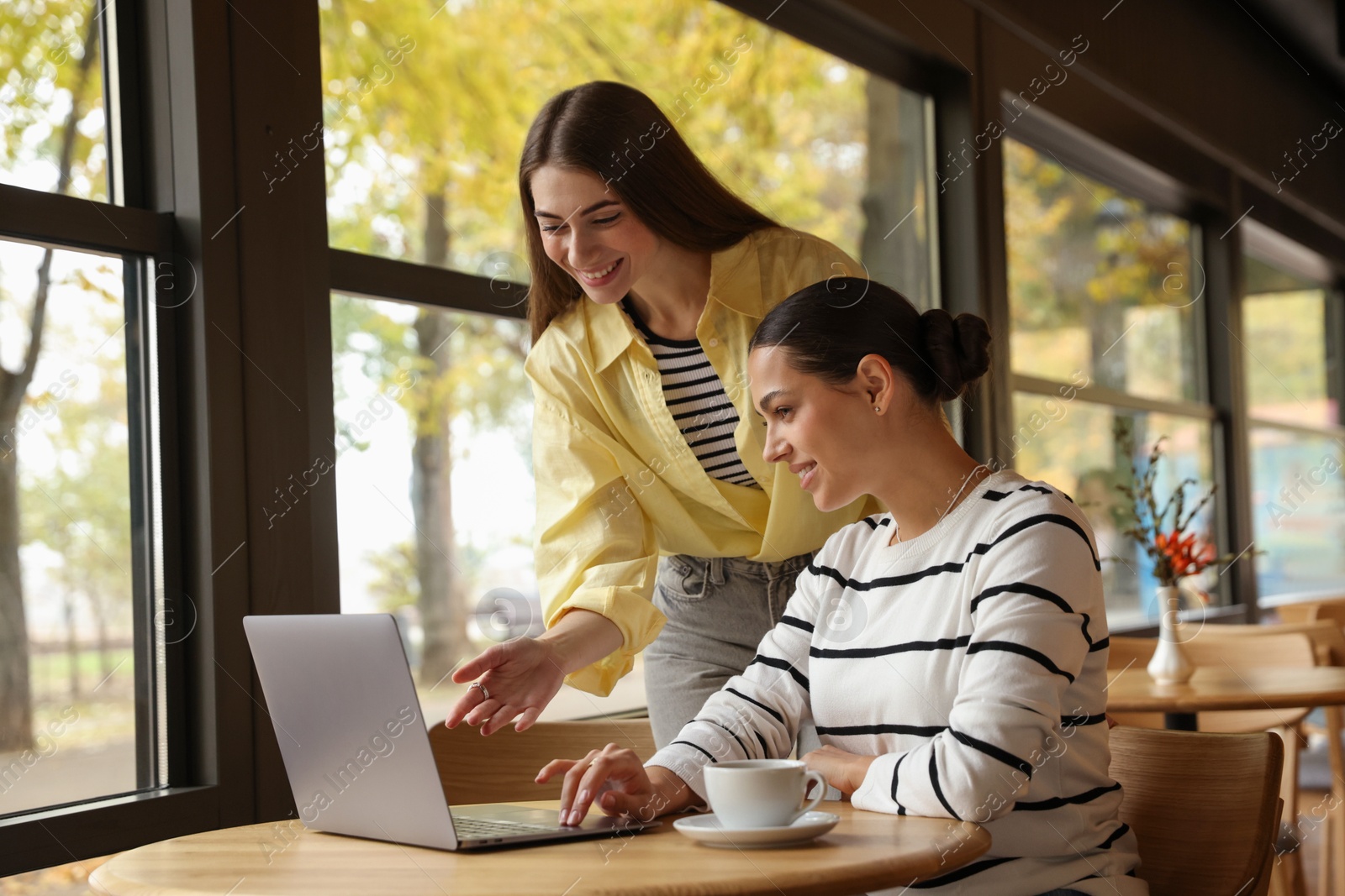 Photo of Women with laptop working together in cafe