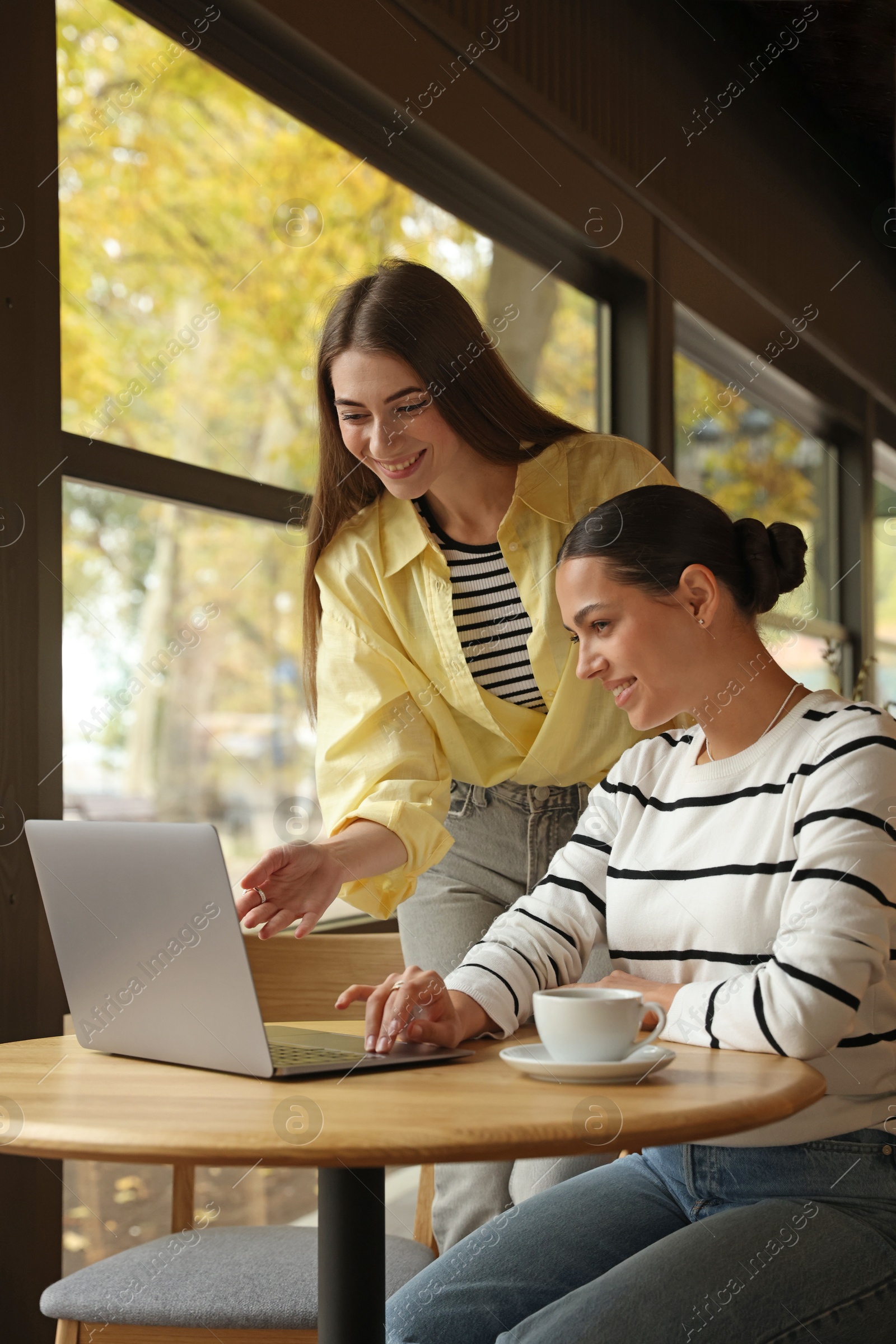 Photo of Women with laptop working together in cafe