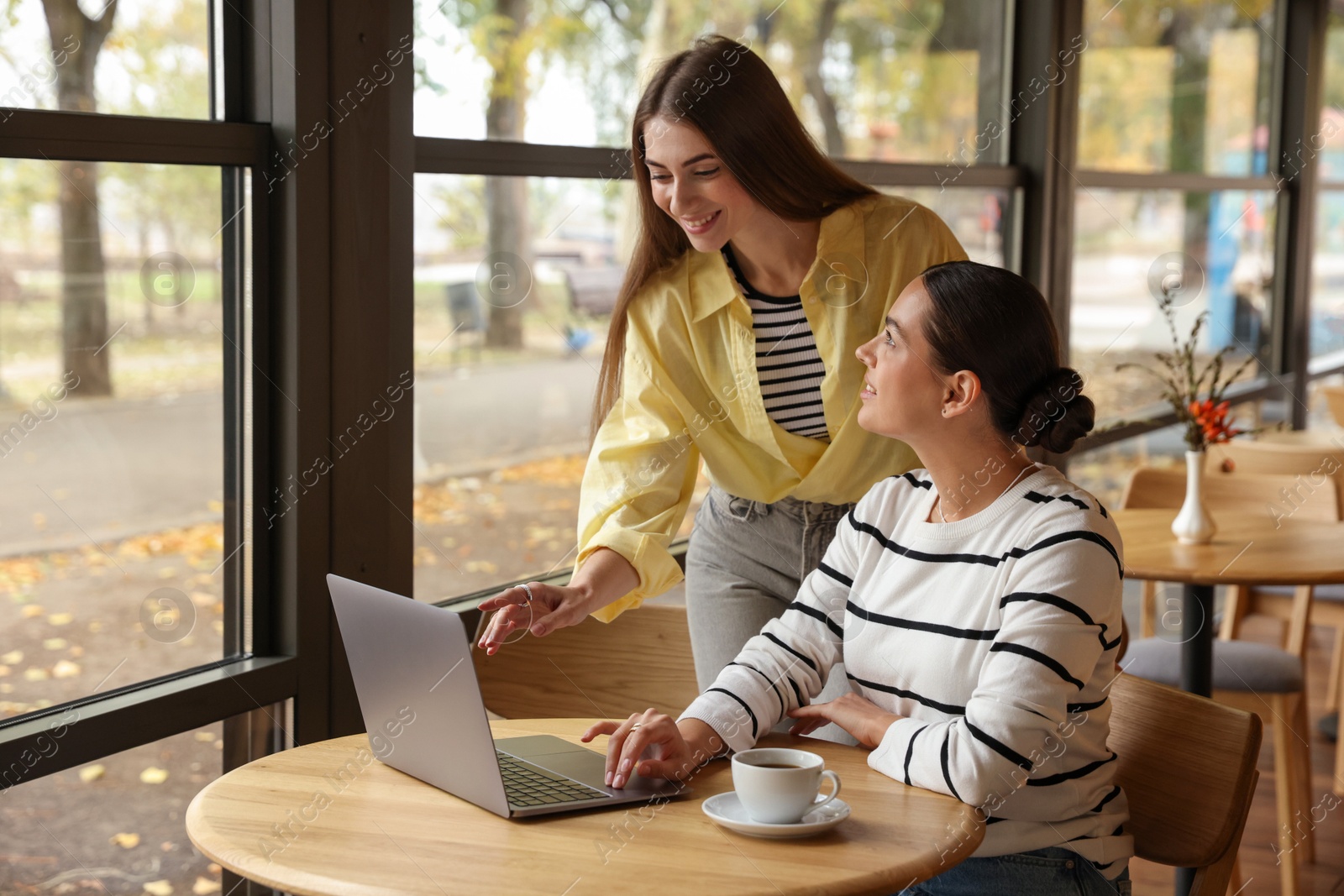 Photo of Women with laptop working together in cafe