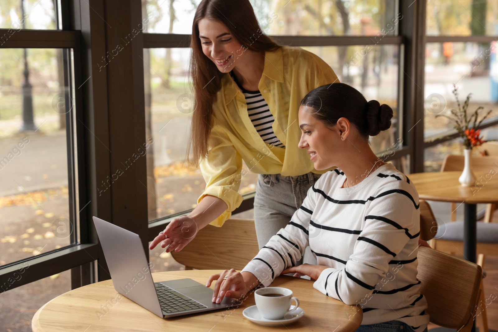 Photo of Women with laptop working together in cafe