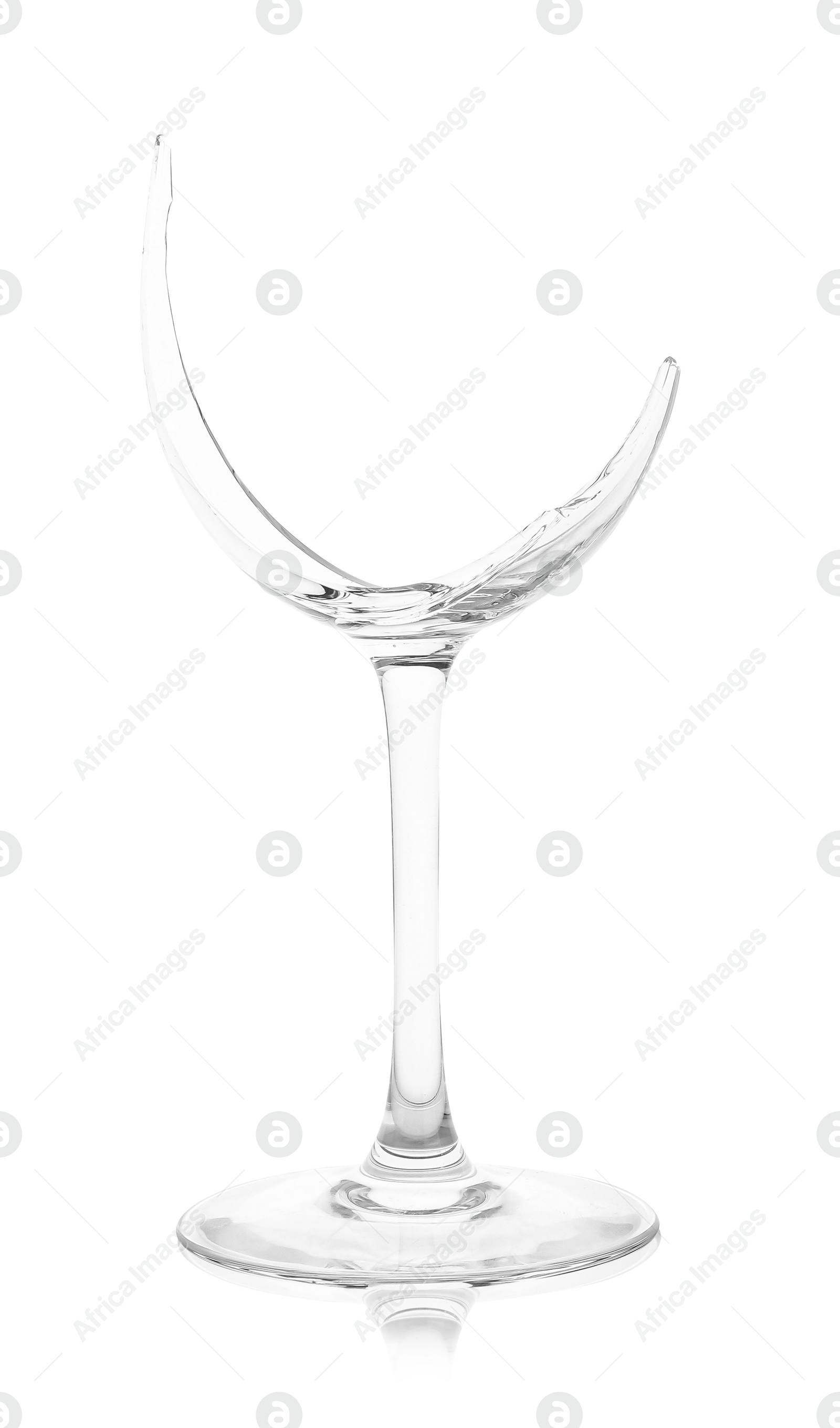 Photo of One broken wine glass isolated on white