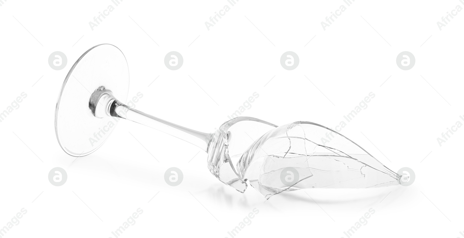 Photo of One broken wine glass isolated on white