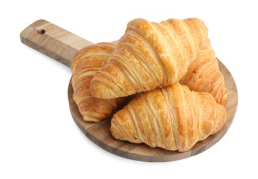 Photo of Tasty fresh croissants isolated on white. Puff pastry