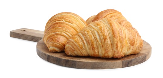 Photo of Tasty fresh croissants isolated on white. Puff pastry