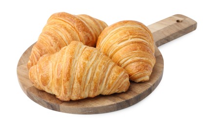 Photo of Tasty fresh croissants isolated on white. Puff pastry