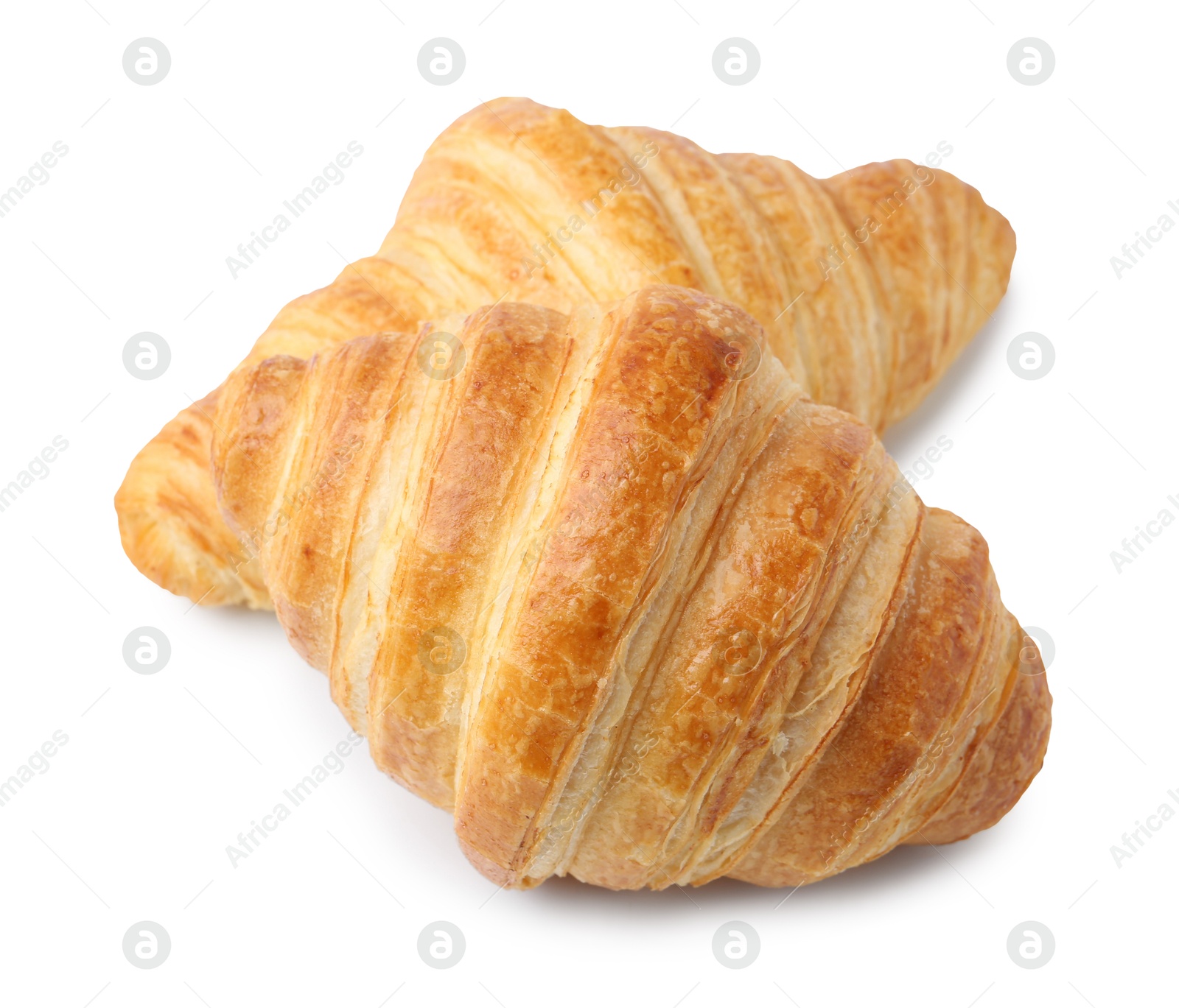 Photo of Tasty fresh croissants isolated on white. Puff pastry