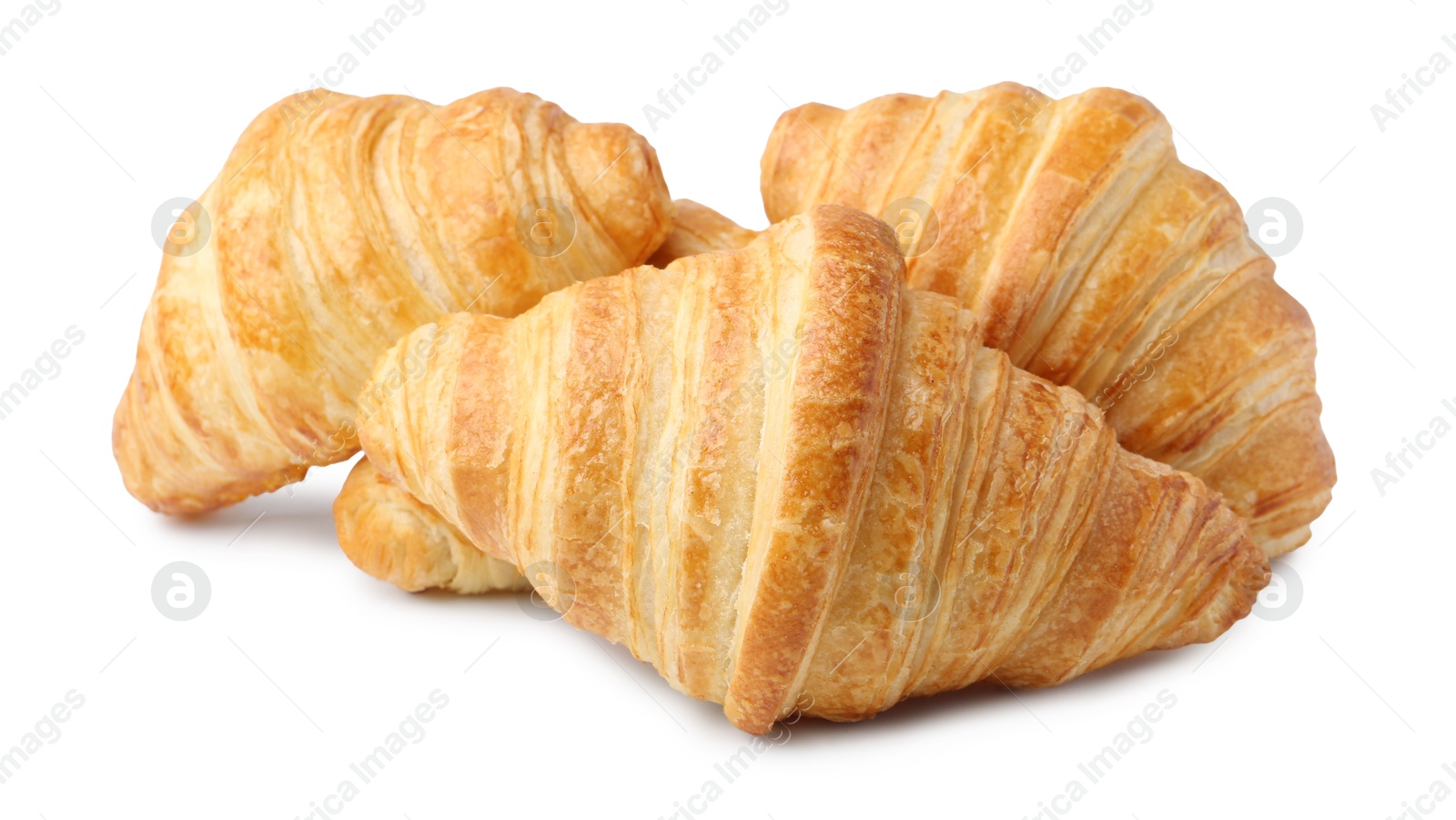 Photo of Tasty fresh croissants isolated on white. Puff pastry