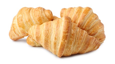 Photo of Tasty fresh croissants isolated on white. Puff pastry