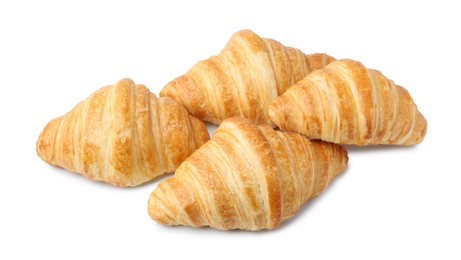 Photo of Tasty fresh croissants isolated on white. Puff pastry