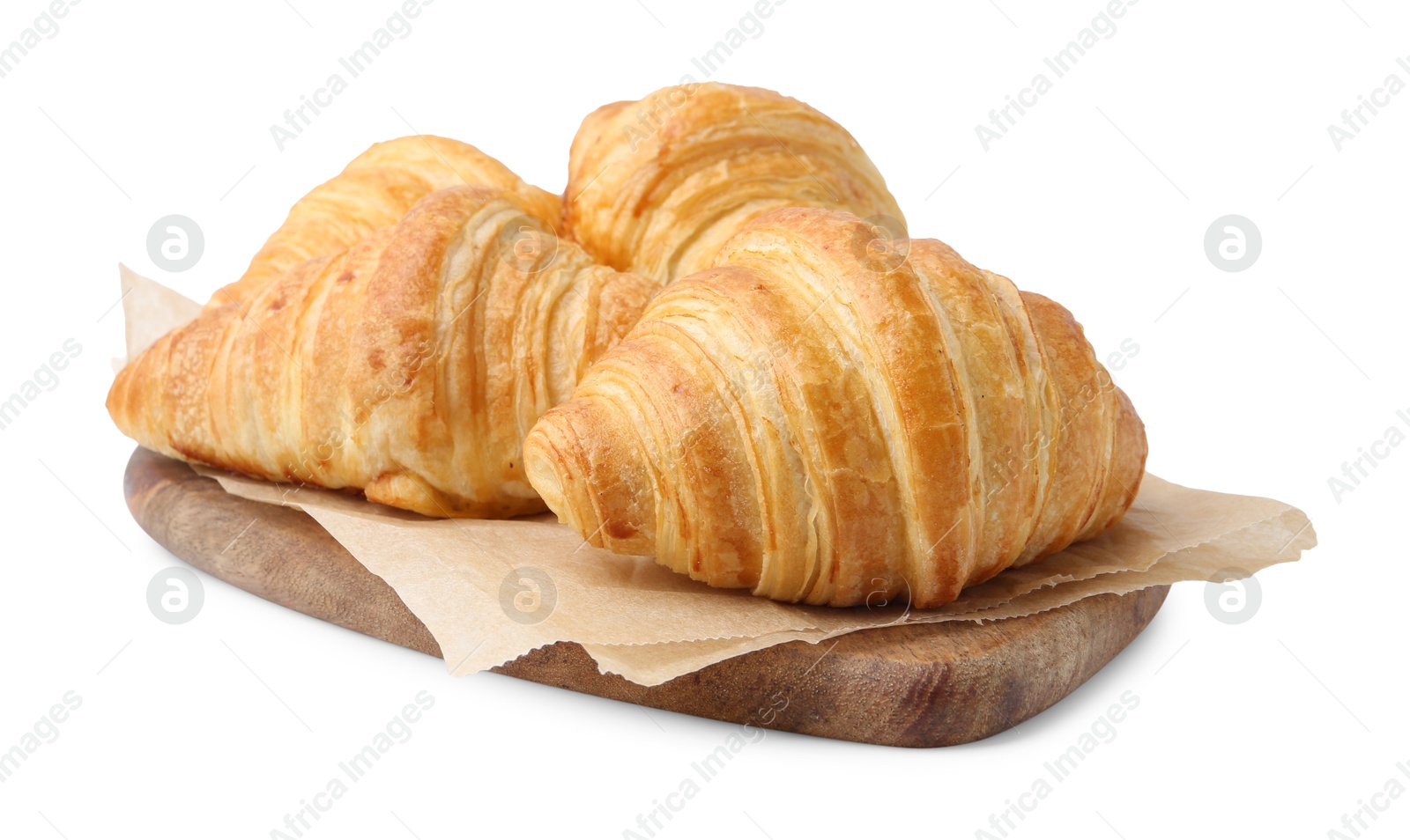 Photo of Tasty fresh croissants isolated on white. Puff pastry