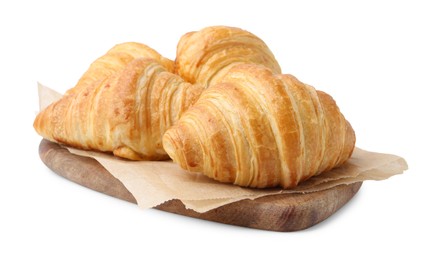 Photo of Tasty fresh croissants isolated on white. Puff pastry