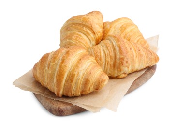 Photo of Tasty fresh croissants isolated on white. Puff pastry