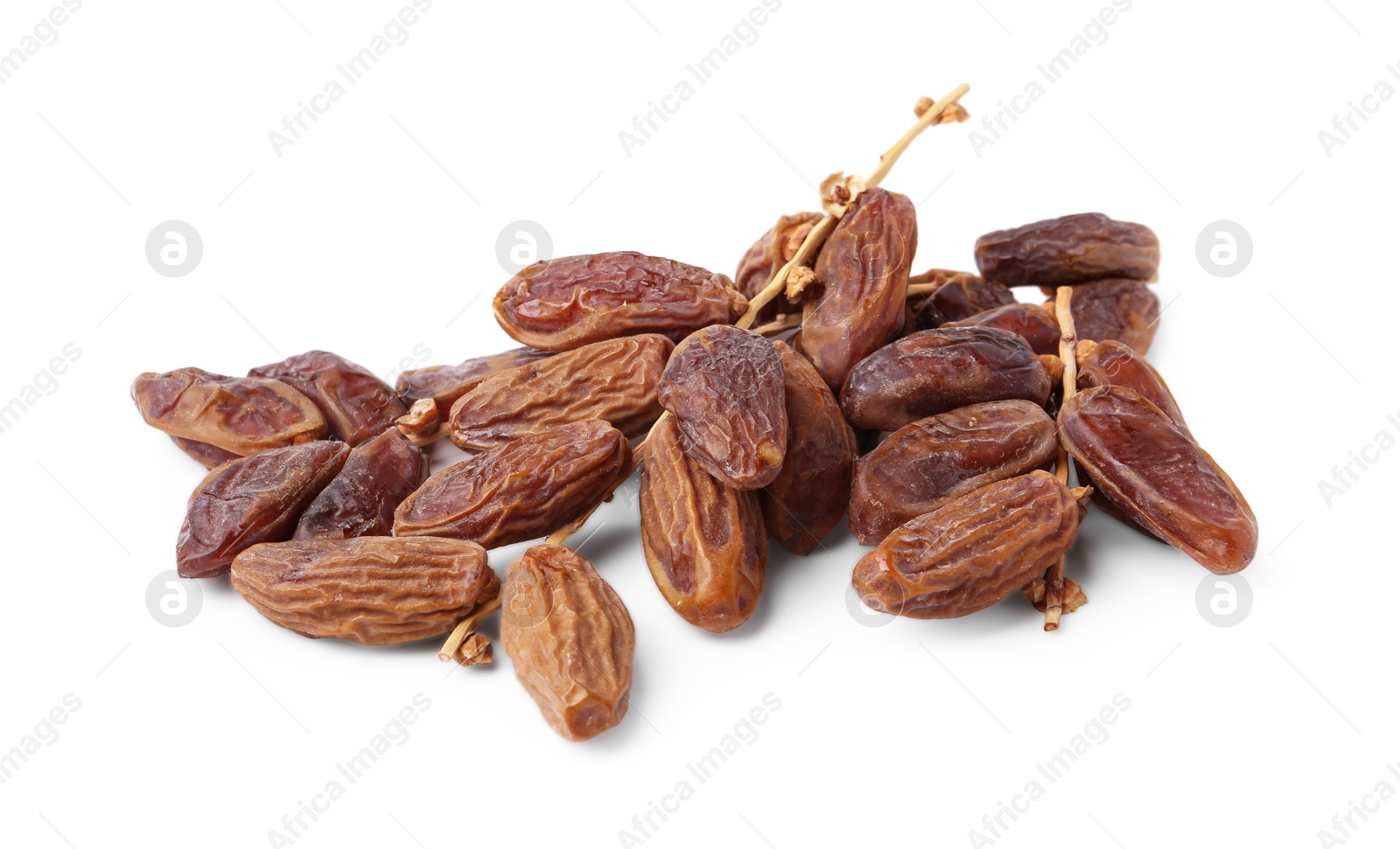 Photo of Bunch of tasty dried dates isolated on white