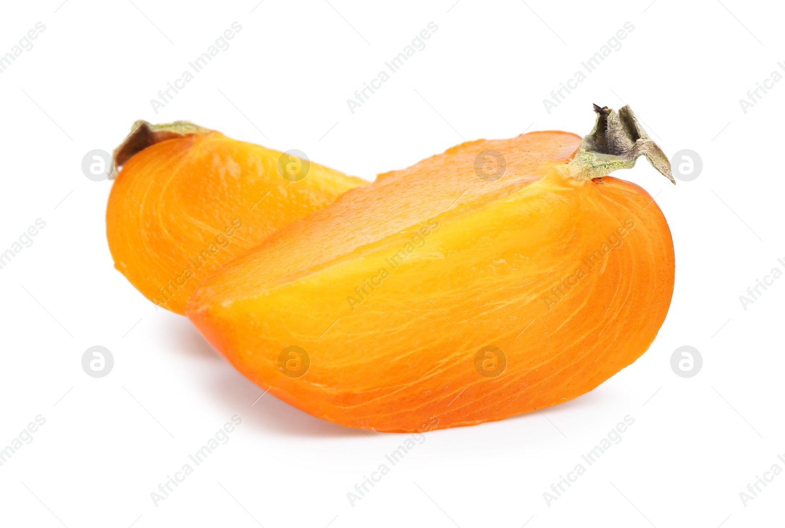 Photo of Pieces of ripe persimmon isolated on white