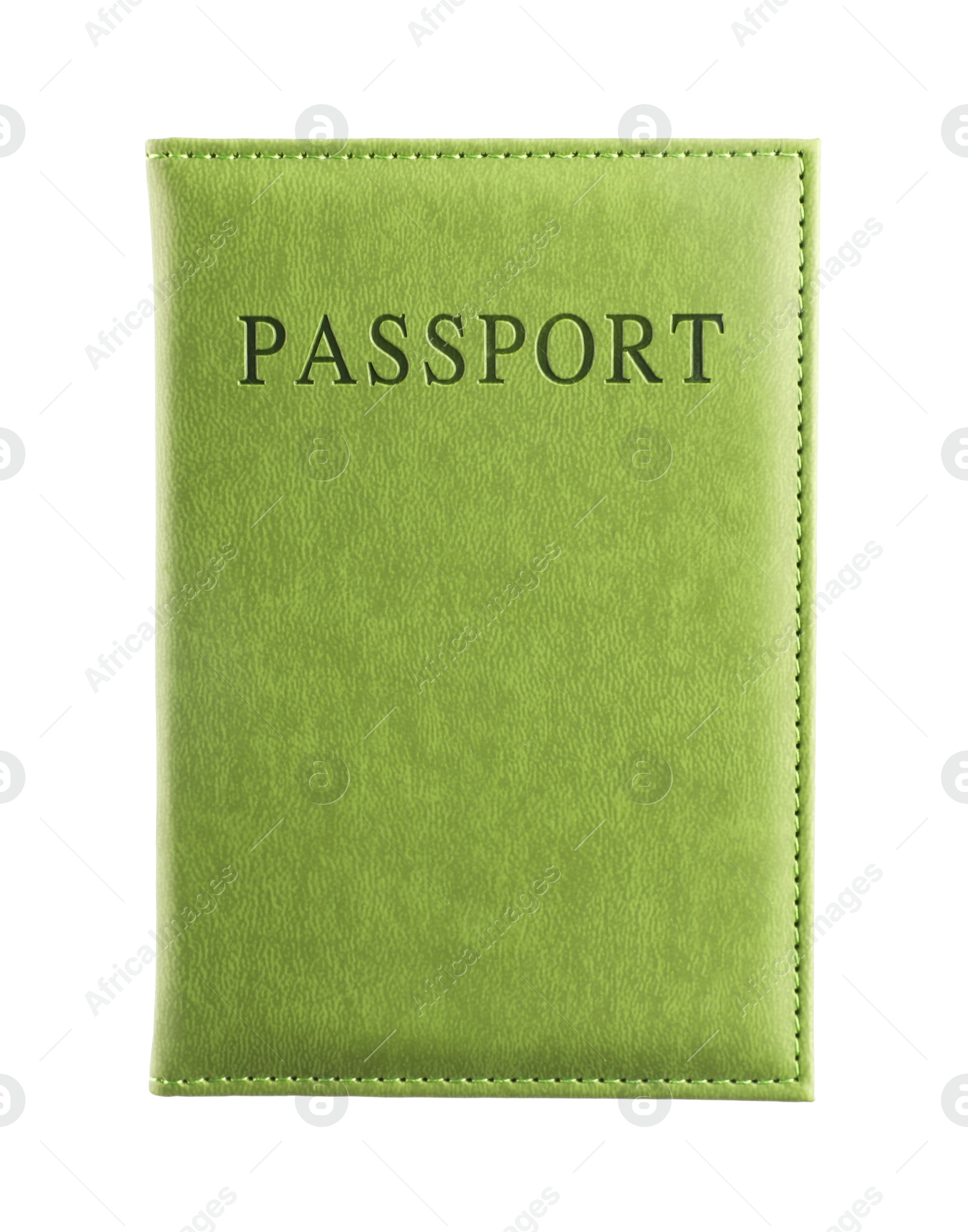 Photo of Passport in green cover isolated on white