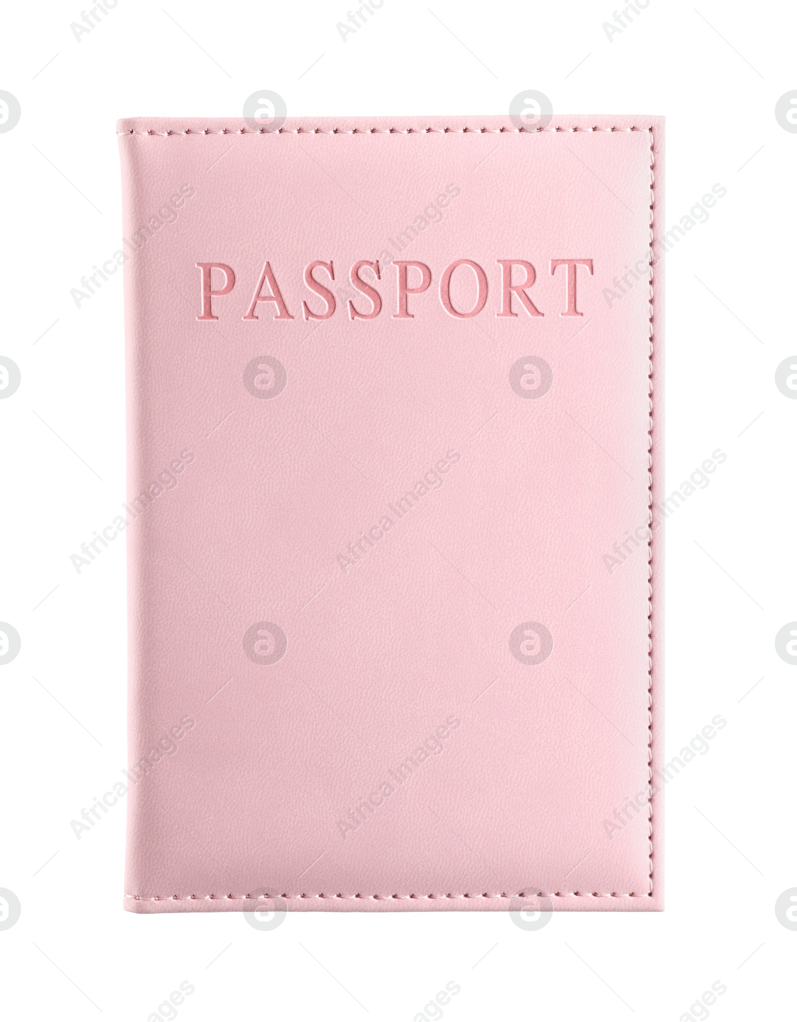 Photo of Passport in pink cover isolated on white